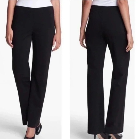 Eileen Fisher Black Ponte Straight Leg Mid Rise System Pants - Picture 1 of 10